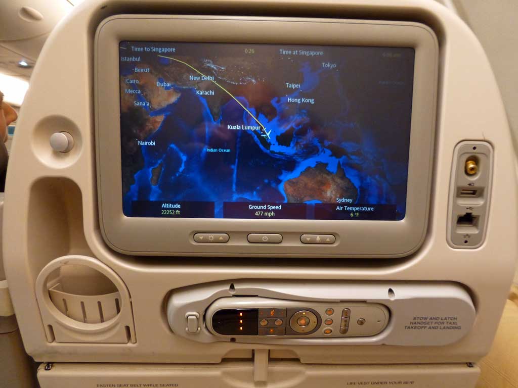 Monitor in der Economy Class bei Singapur Airlines
