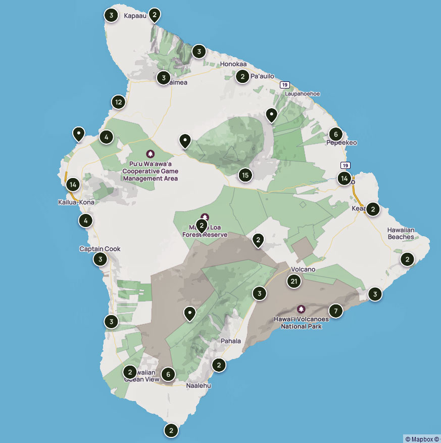 Übrsichtskarte der Trails auf Big Island