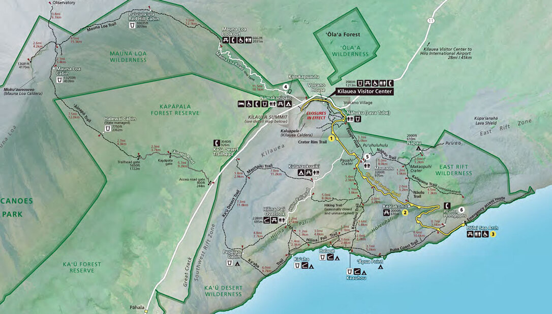 Karte des Volcanoes National Parks Big Island