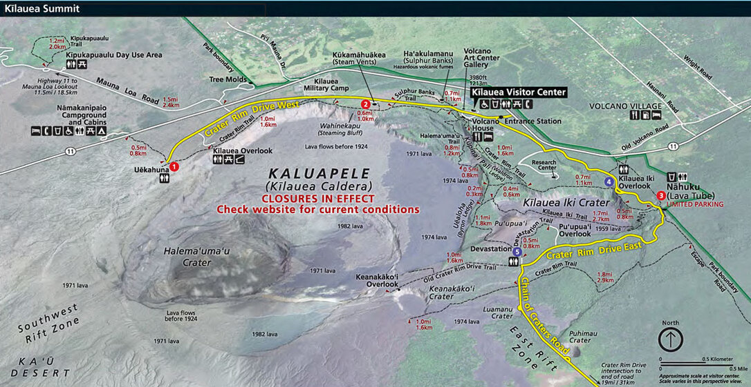Karte von den Wanderwegen im Volcanoes National Park Big Island