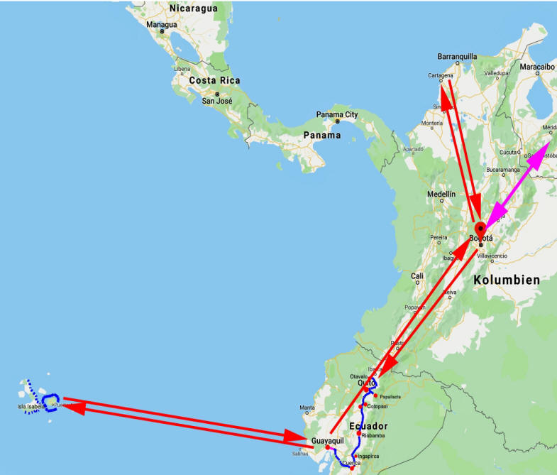 Reiseroute Ecuador