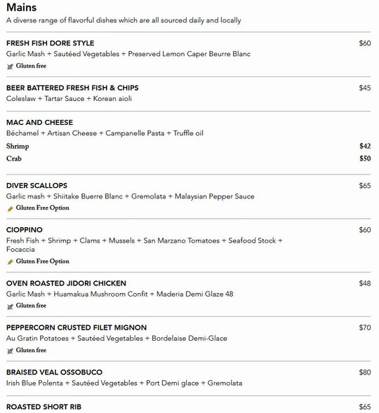 Speisekarte des Honu Restaurants in Lahaina