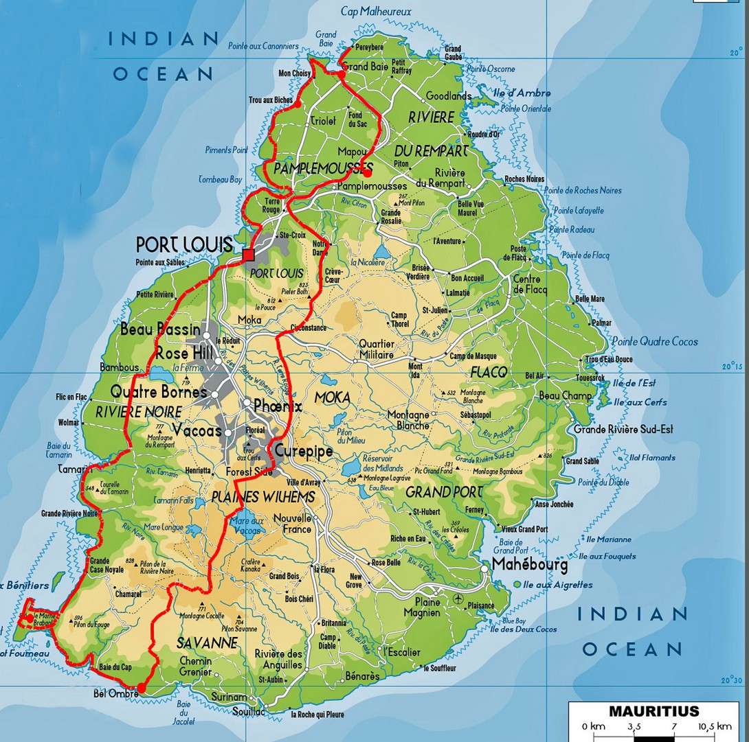 Fahrtroute für den Ausflug in den Norden von Mauritius