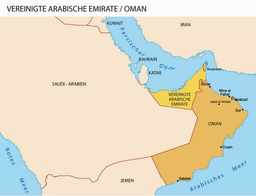 Karte der Vereinigten Arabischen Emirate und Oman