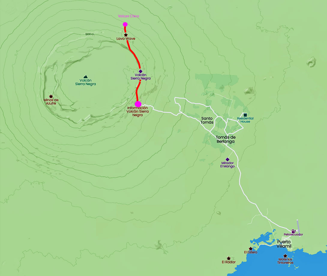 Route von Purto Villamil zum Volcan Sierra Negra