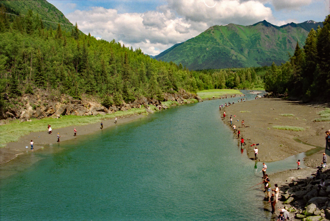 Lachsangler am Indian Creek