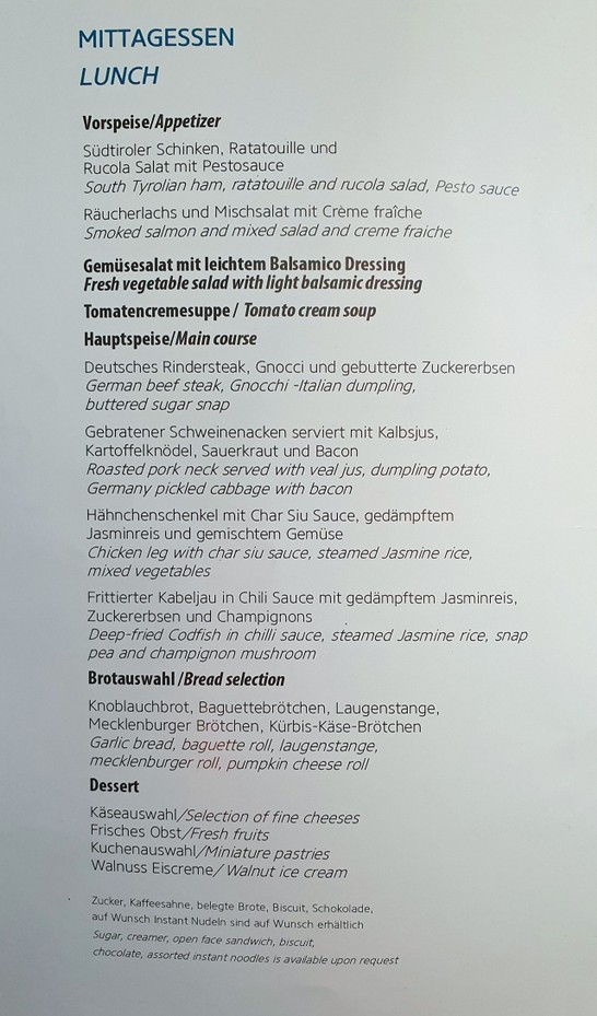 Menükarte Vietnam Airlines auf deutsch