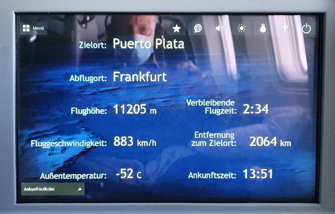 Fluginformation auf dem Flug nach Puerto Plata