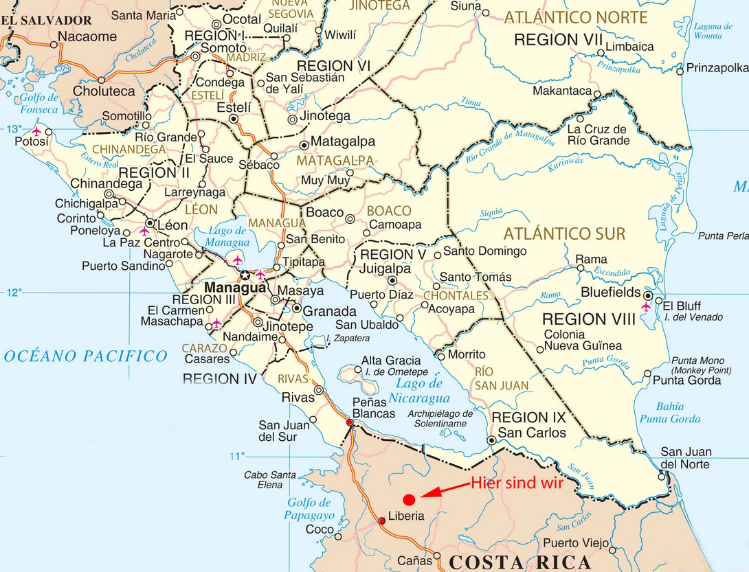 Karte Nicaragua Karte von Nicaragua