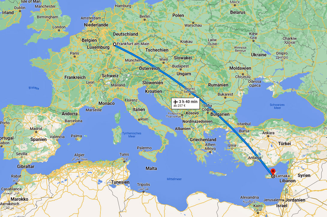 Flugroute Frankfurt Larnaka