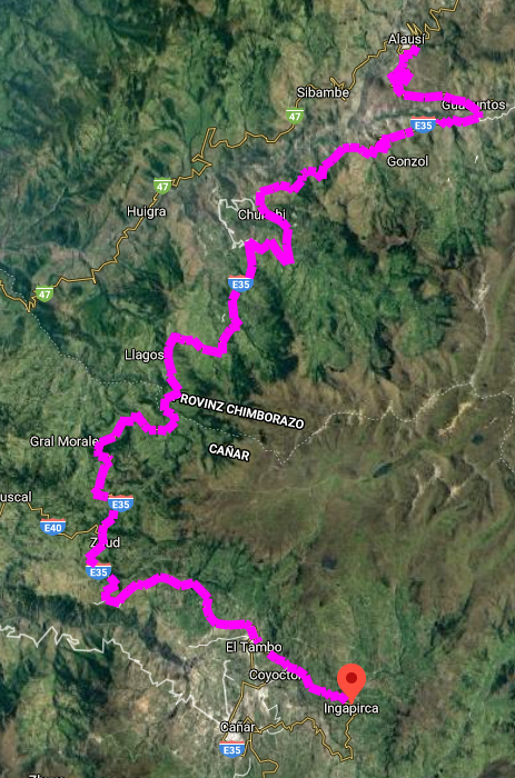 Route von Alausi nach Ingapirca