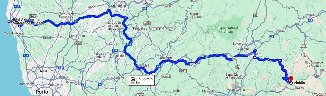 Route von Porto nach Pinhão