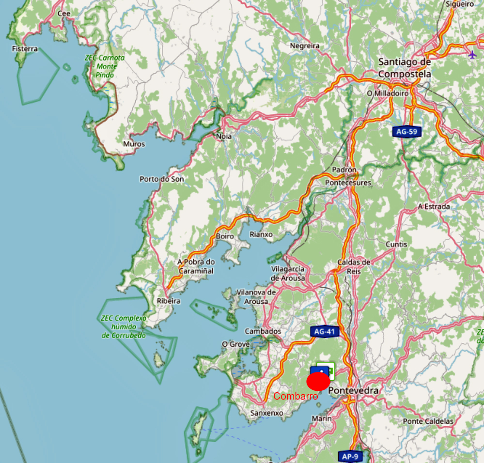 Route von Santiago de Compostela nach Combarro