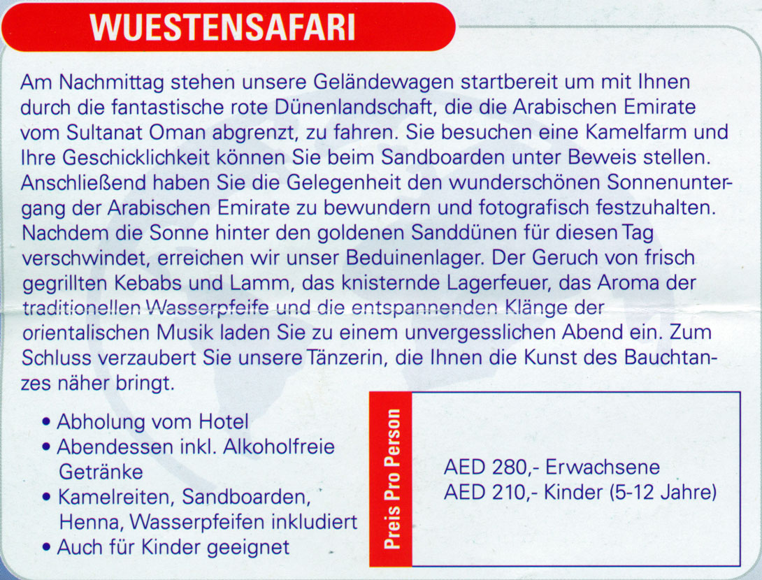Ausflugsangebot Wüstensafari mit World of Travel