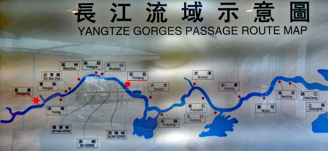 Unsere Reiseroute auf dem Yangtze von Yichang bis nach Chongqing